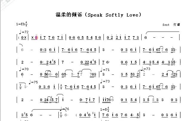 [图]温柔的倾诉（Speak Softly Love）-Andy Williams演唱（原唱版）--动态简谱