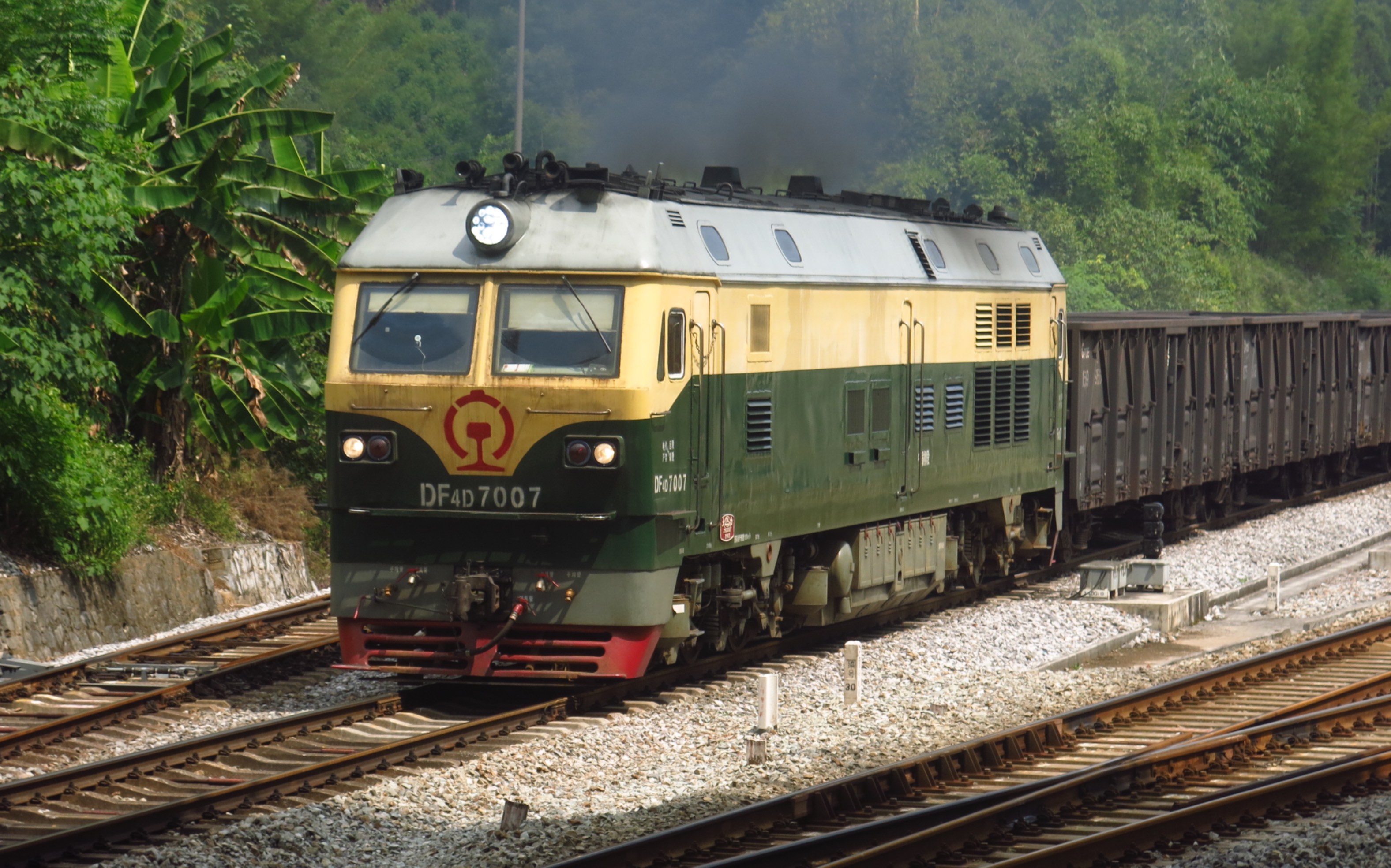 宁局柳段 df4d 7007 牵引货列洛埠站三道发车