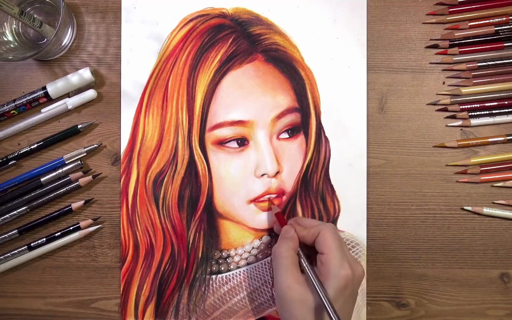 韩国大佬drawholic,彩铅绘画jennie全过程!_哔哩哔哩_bilibili