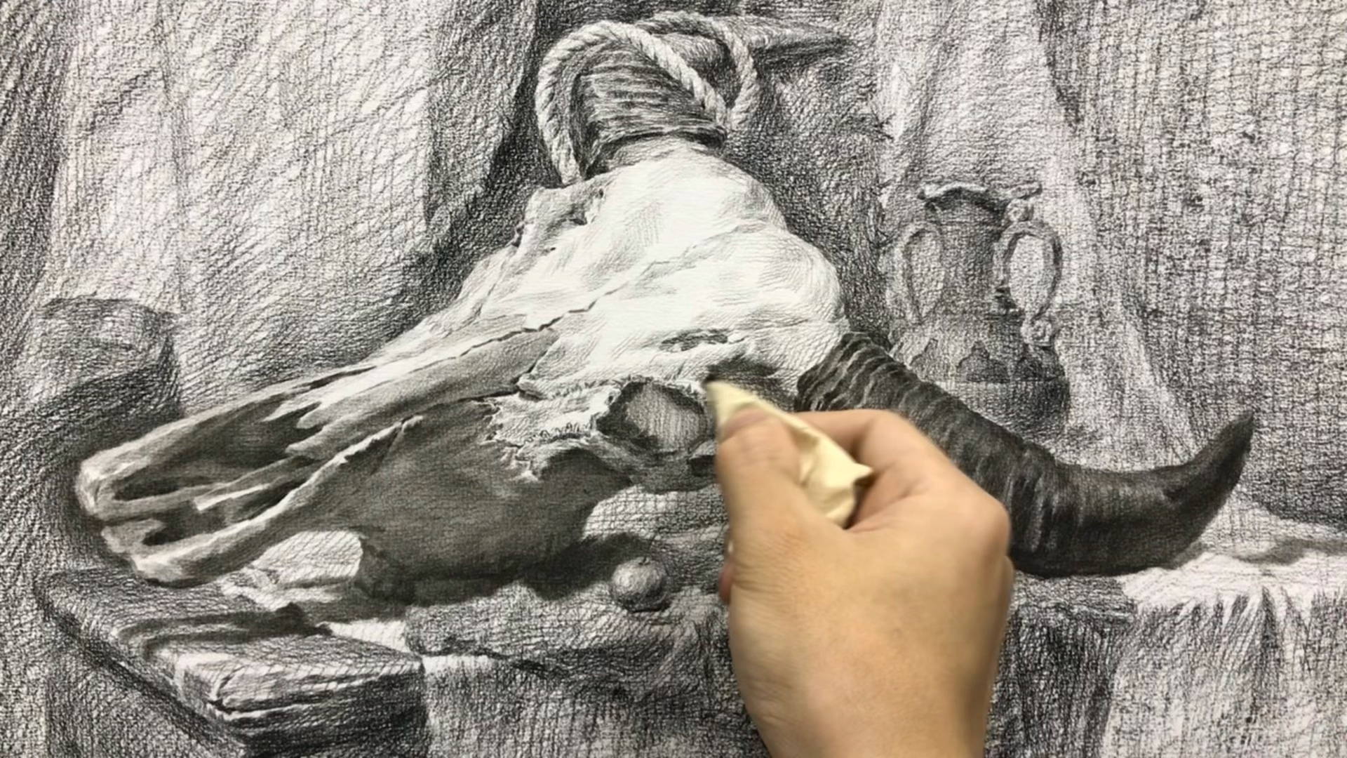 用樱花纸巾擦画,牛不牛#江振坤素描静物#美术生#美术生的日常