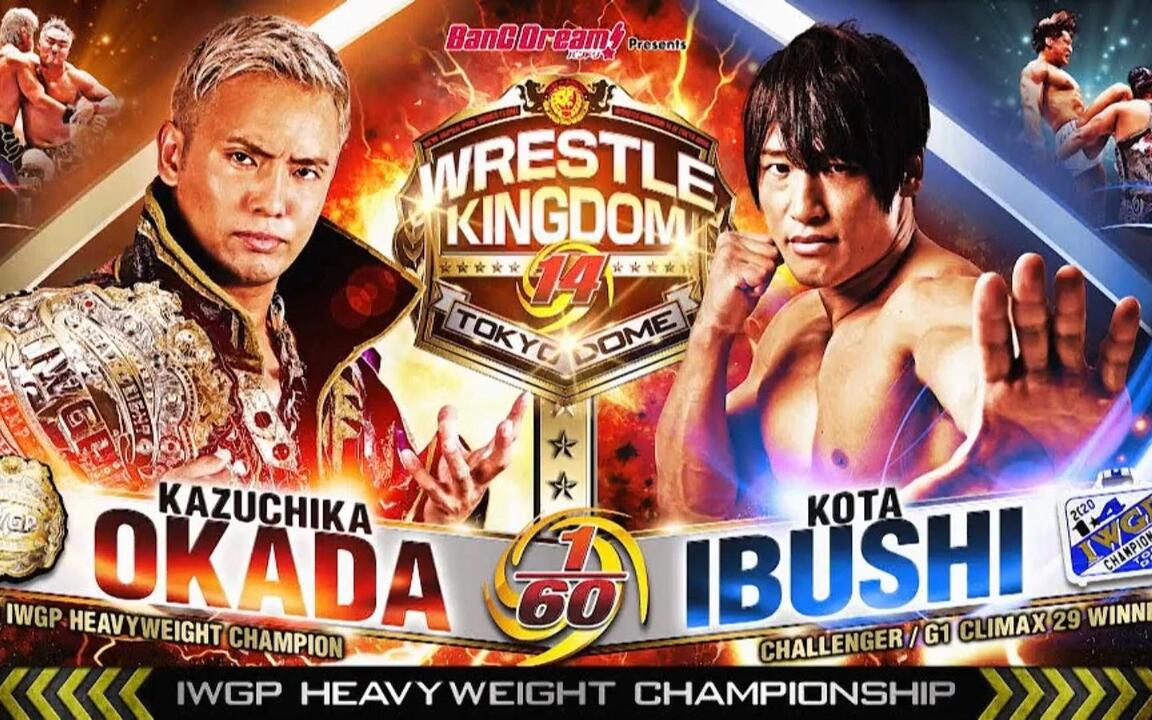 NJPW】摔角王国14 1.4号主战赛：饭伏幸太vs冈田和睦~全场精彩剪辑！_哔