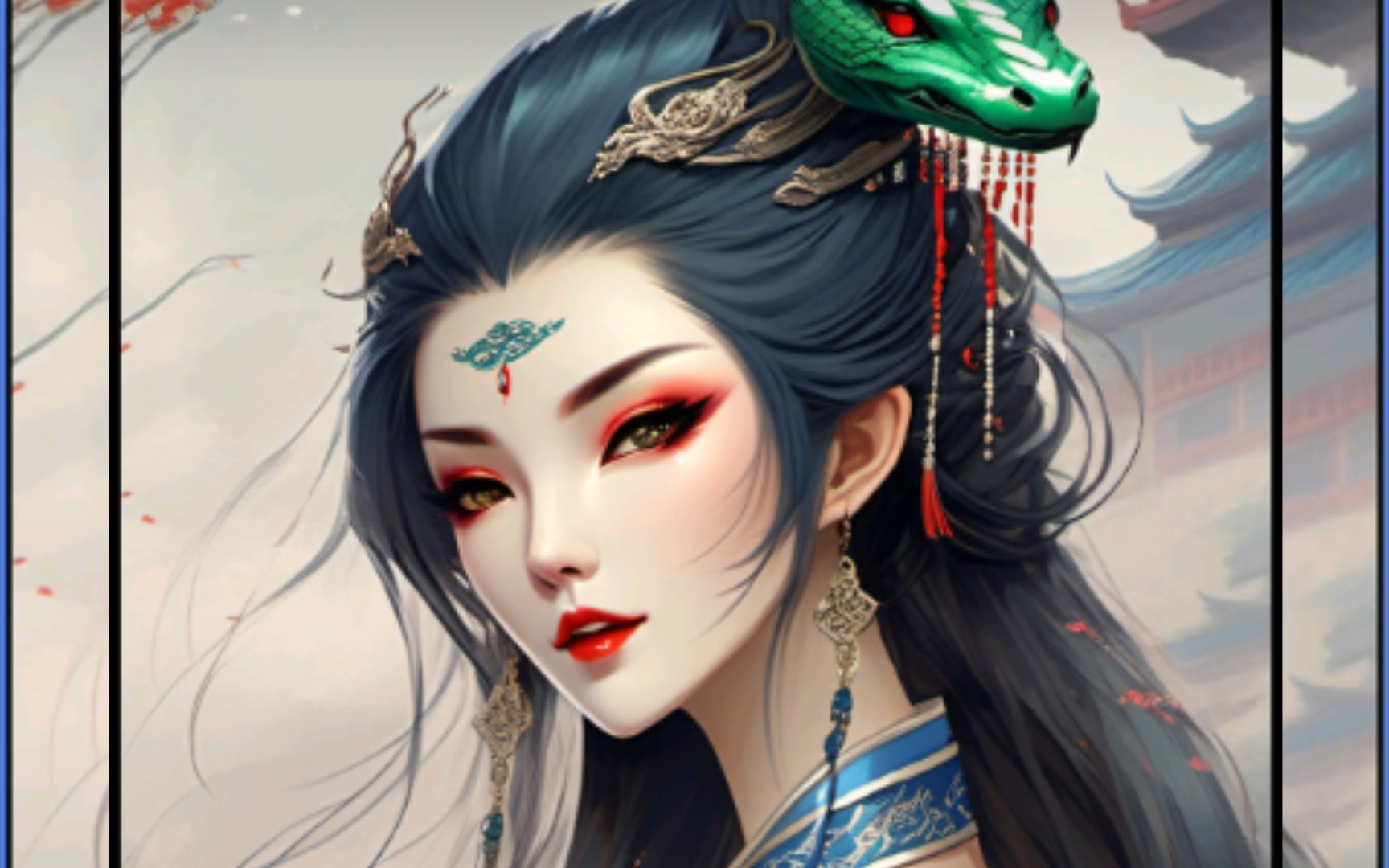 妖魅中带冷血不屑,这就是我心中的蛇妖姐姐!——ai幻想角色绘