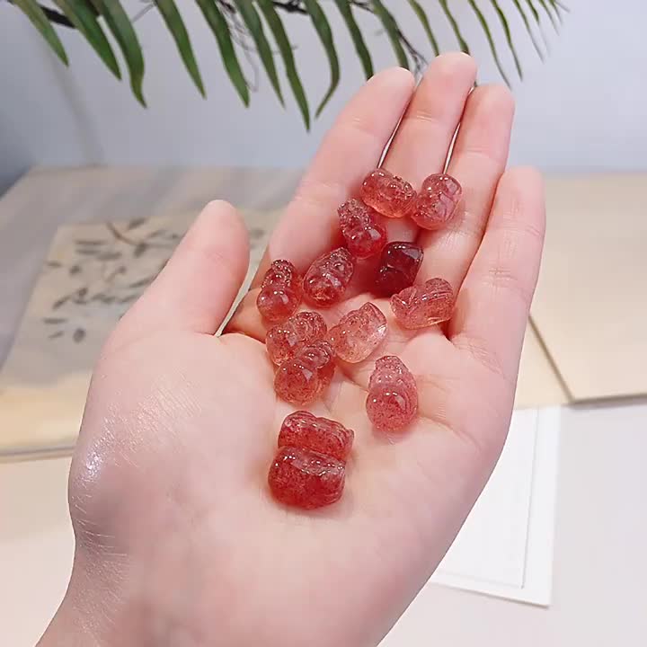 天然红草莓晶貔貅小配件无孔款diy小装饰小摆件新年如意好运连连
