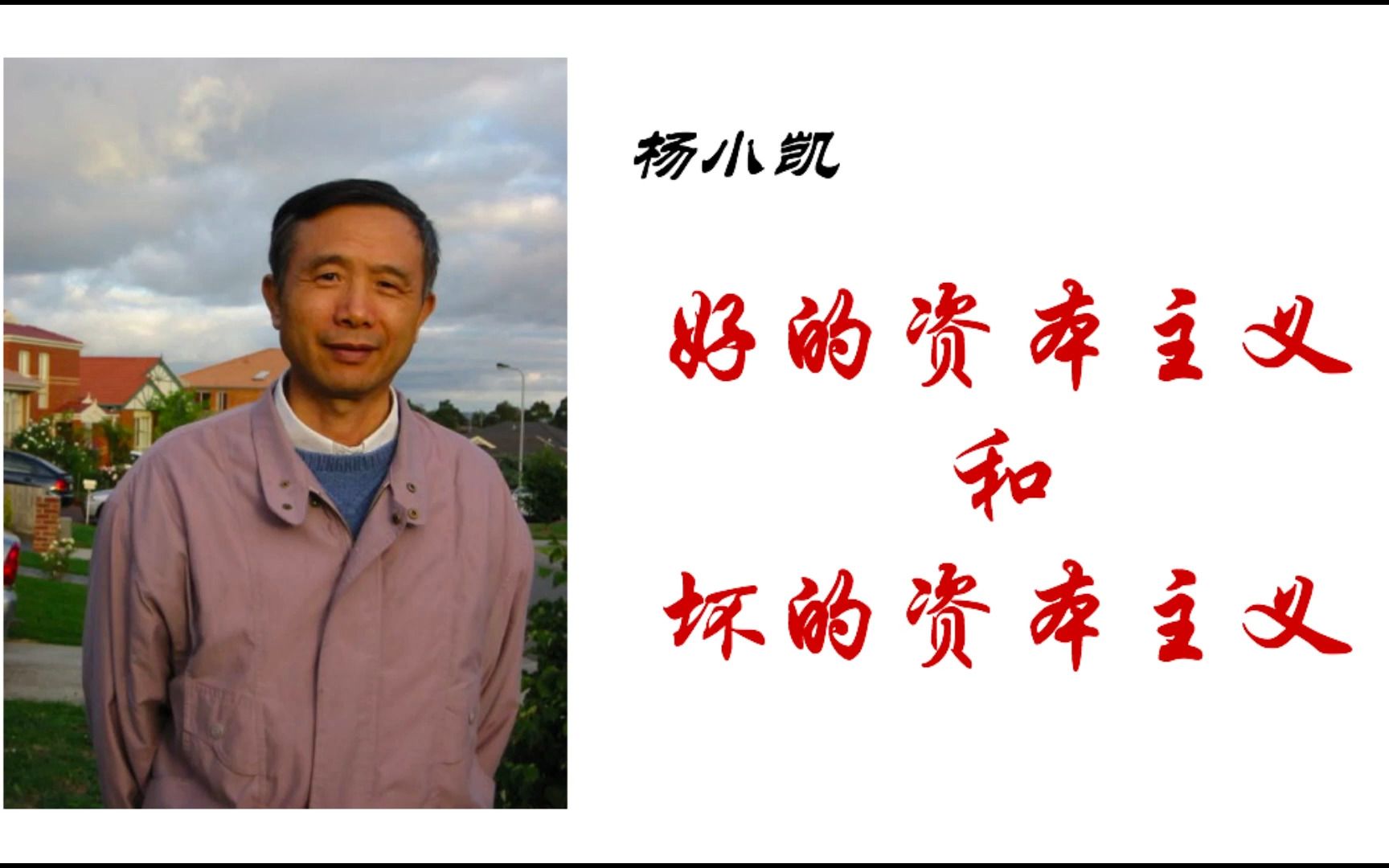 杨小凯"坏资本主义"和"好资本主义"