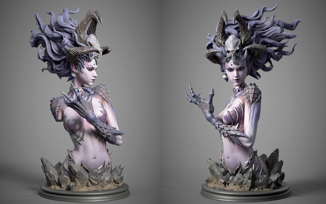【zbrush人物雕刻】次世代半身石像模型雕刻,zb高模手办雕刻教程