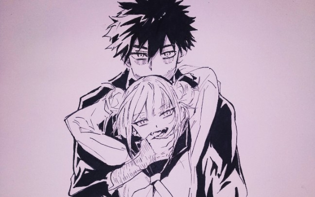 【我的英雄学院】渡我被身子×荼毘——3小时手绘勾线过程_哔哩哔哩