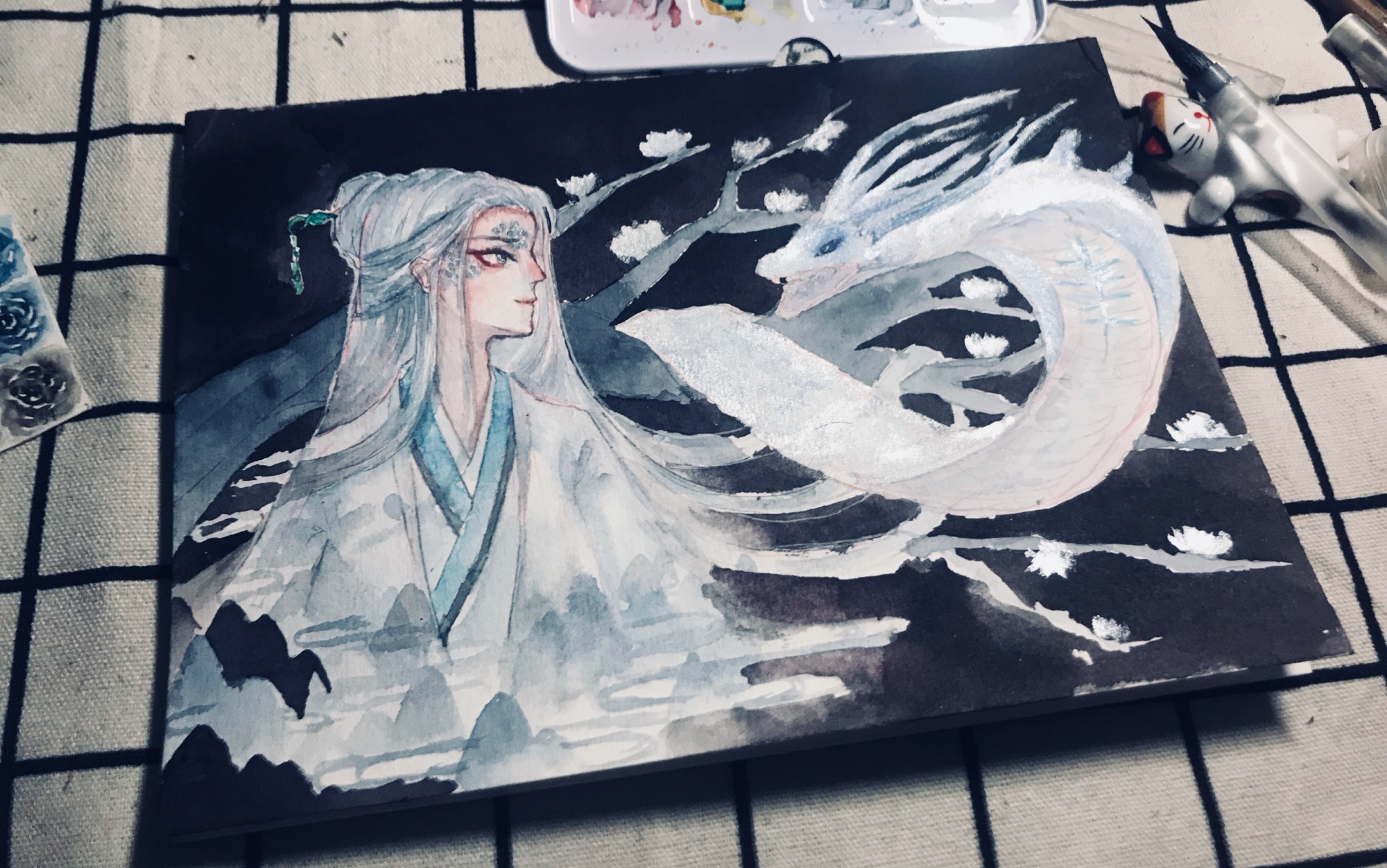 水彩过程白蛇缘起您的白发小白请查收