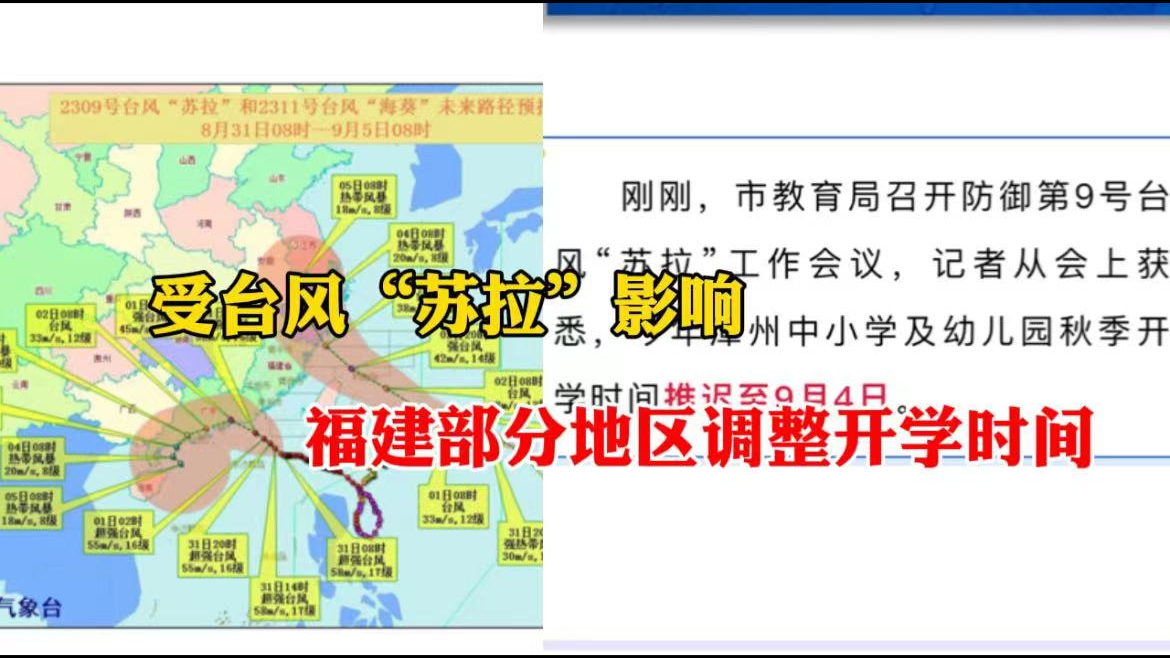 紧急通知!受台风“苏拉”影响,福建部分地区调整开学时间哔哩哔哩bilibili