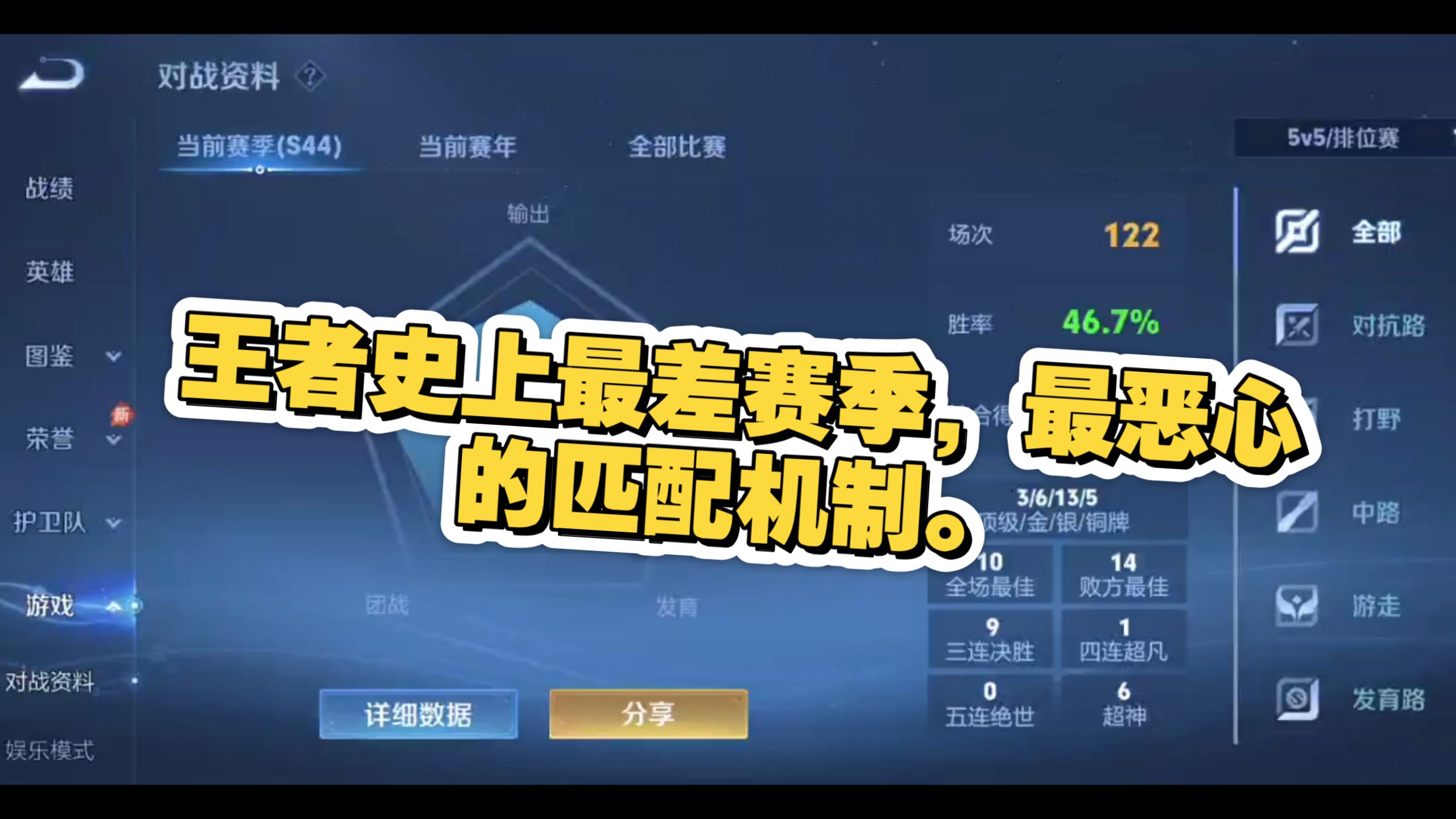 王者史上最差的赛季，最恶心的匹配机制和策划。