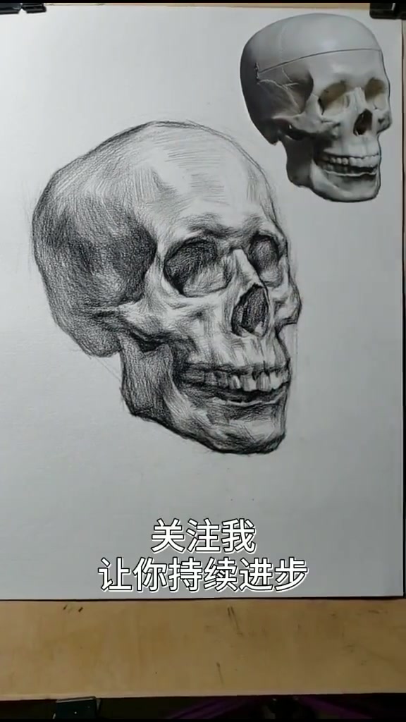 素描头骨骷髅头四分之三侧面示范