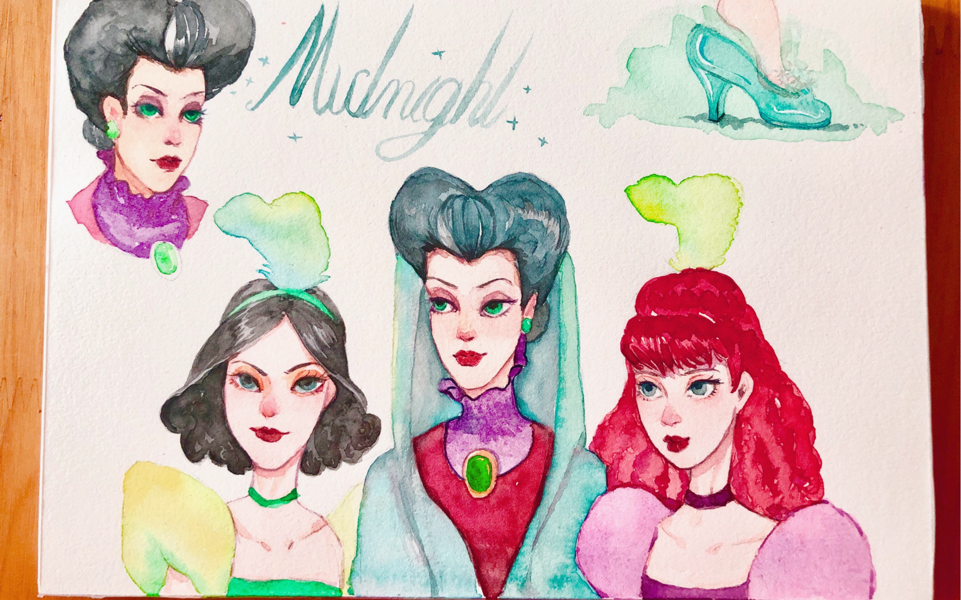 水彩迪士尼反派灰姑娘后妈和姐姐