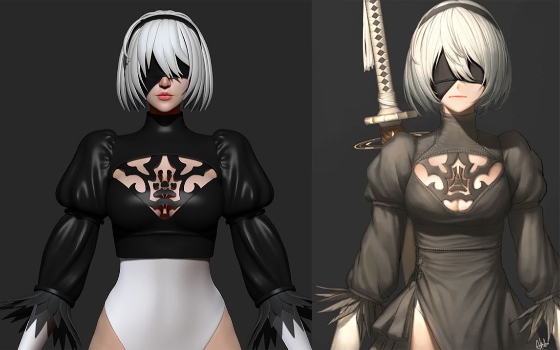 【zbrush角色雕刻】尼尔机械纪元主角团小姐姐——2b手办雕刻全流程