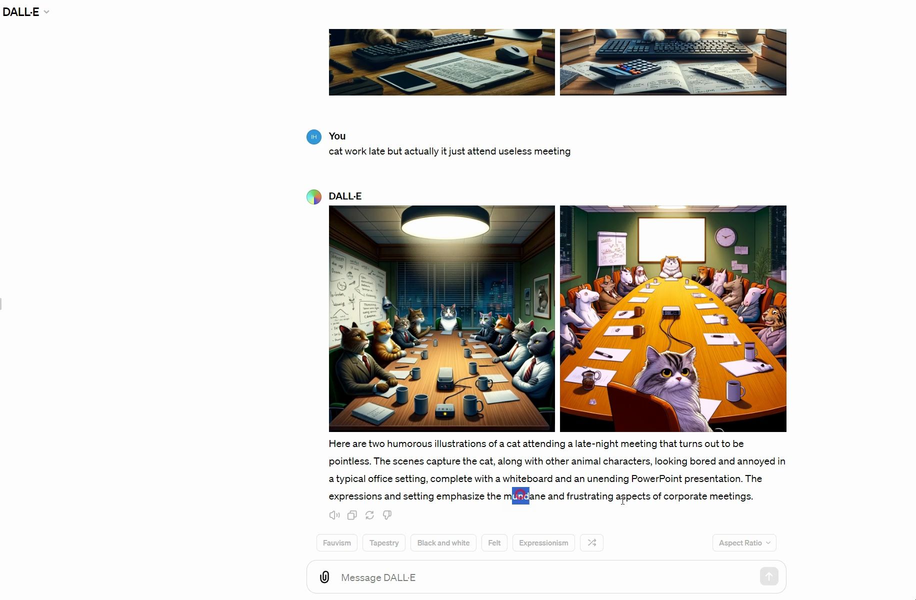 cat work late but actually it just attend useless meeting