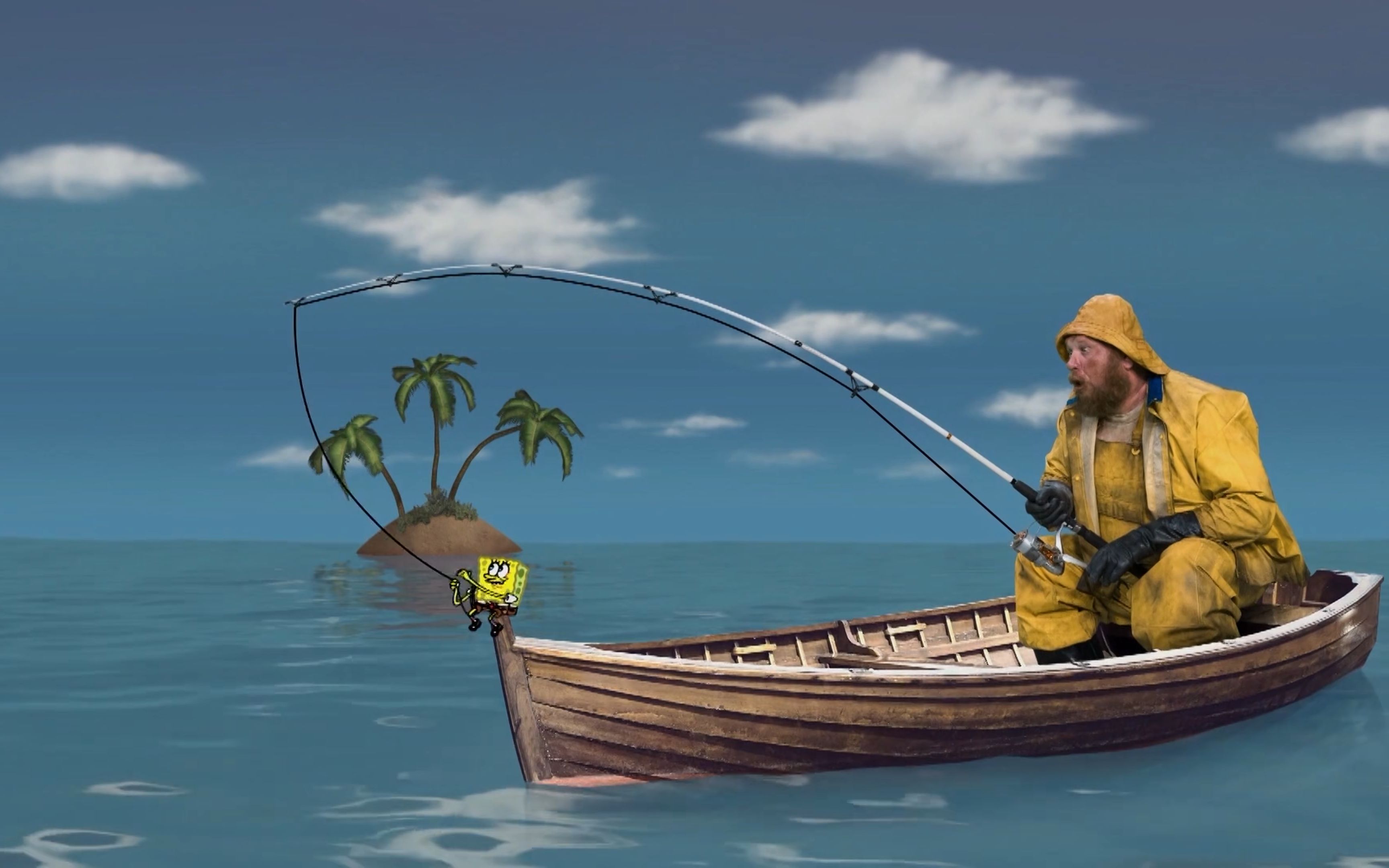 钓鱼居然将海绵宝宝钓了出来,渔夫目瞪口呆,这脑洞无敌了!