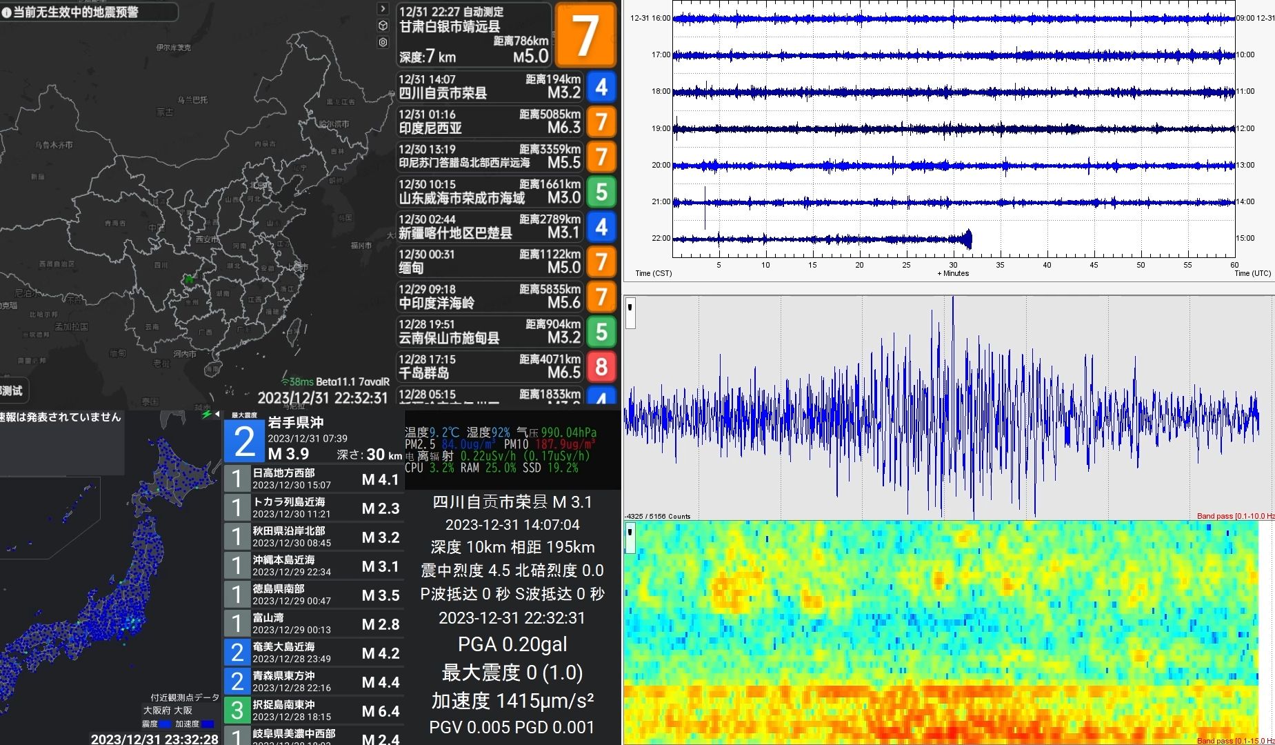 9地震波形觀測 - 北碚震度0【緊急地震速報】