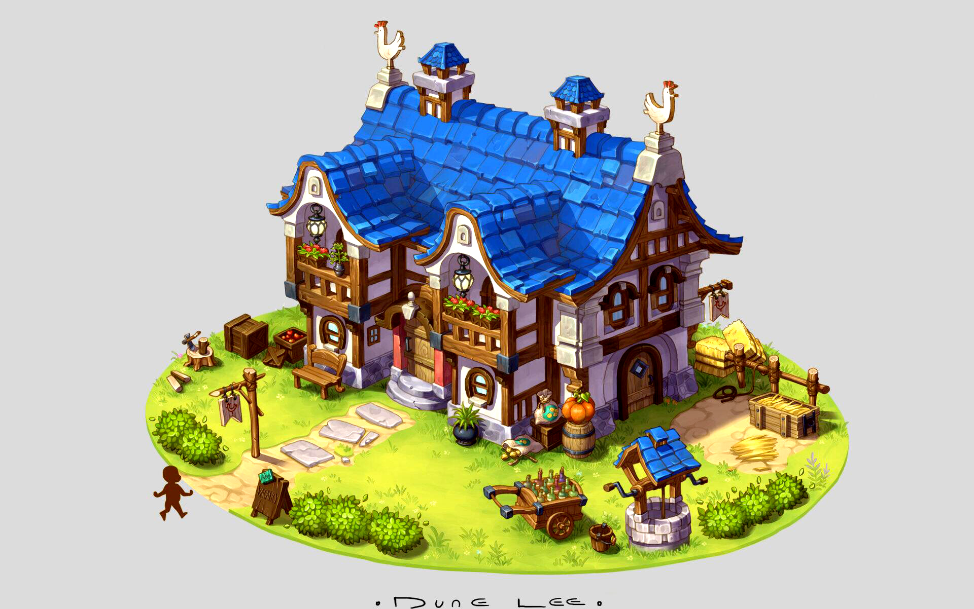 maya场景建模来自一个回家的小人动漫小屋建模次世代场景房屋模型制作