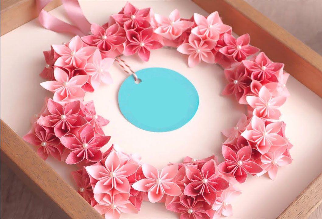如何制作一个纸质樱花花环|折纸|手工diy