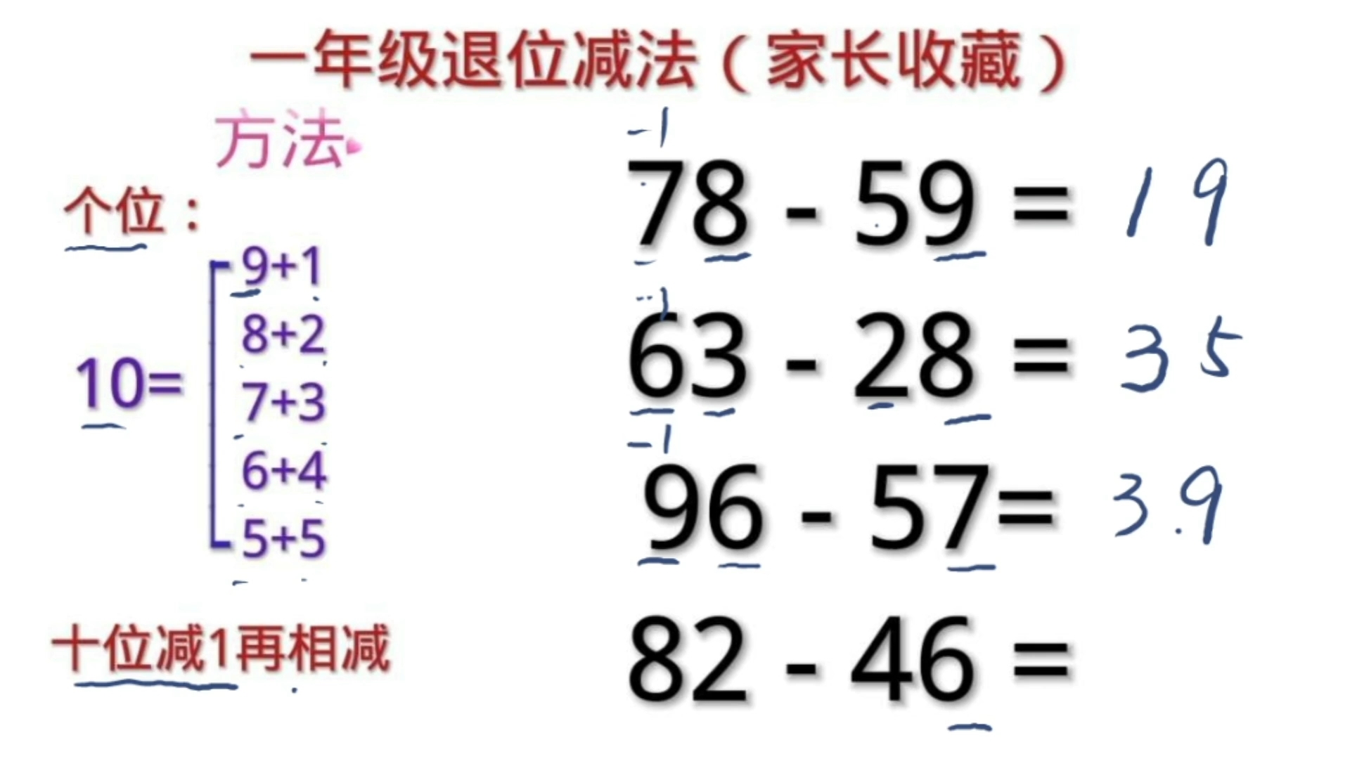 [图]一年级退位减法，孩子的难点，这方法很简单。