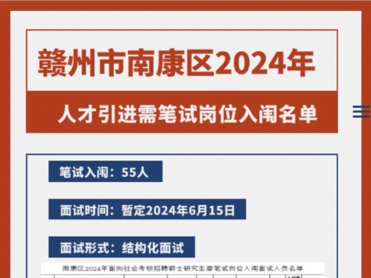 赣州市南康区2024年人才引进需笔试岗位入闱面试名单已出!哔哩哔哩bilibili