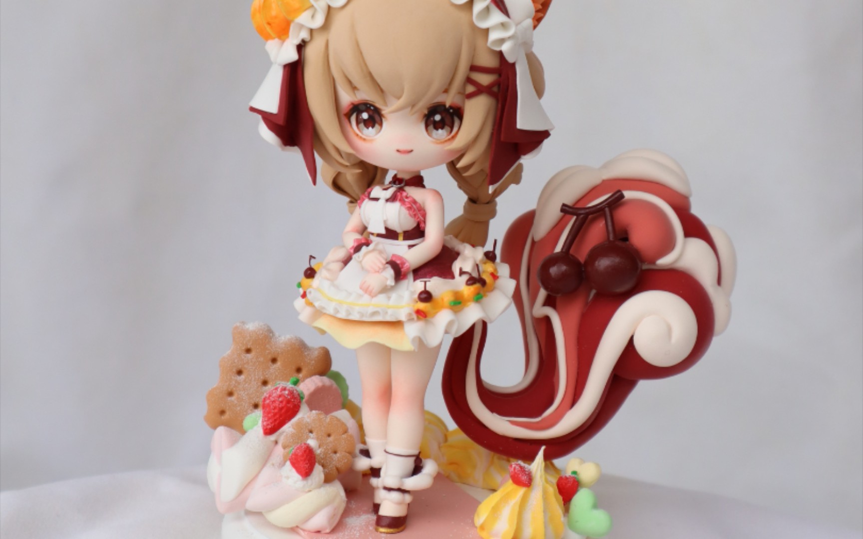 这样的小妲己你喜欢吗【超轻粘土】手工妲己女仆咖啡樱桃雪顶展示小