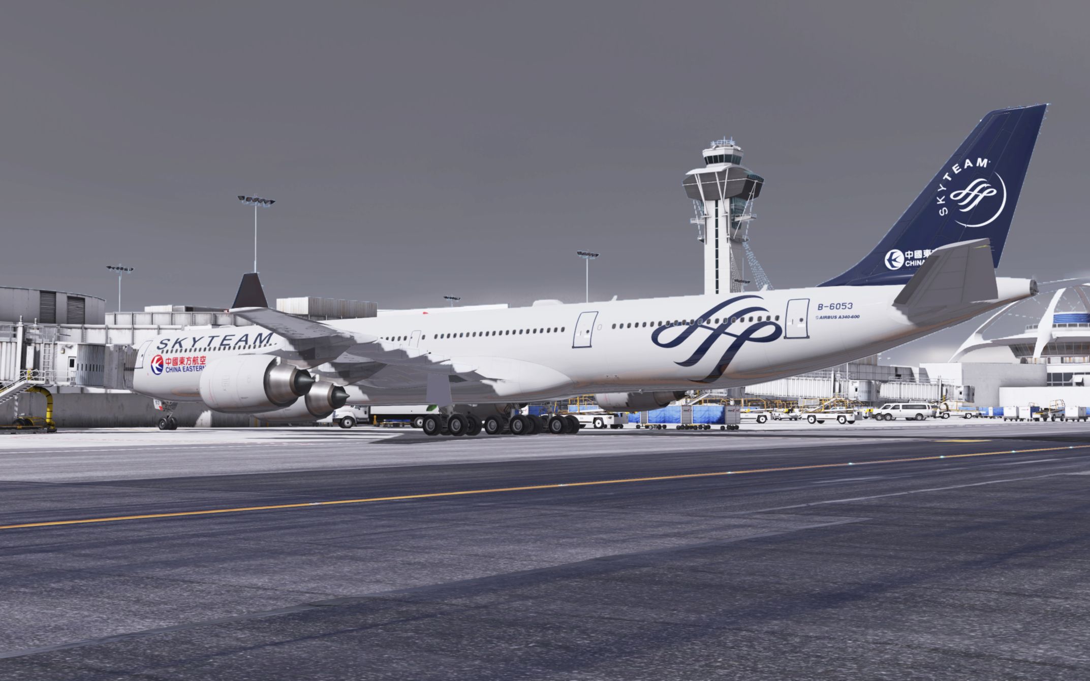 xp11 toliss a340-600 东航天合 洛杉矶25r 落地