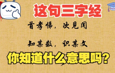 视频讲解国学经典《三字经》之“首孝悌,次见闻,知某数,识某文”哔哩哔哩bilibili