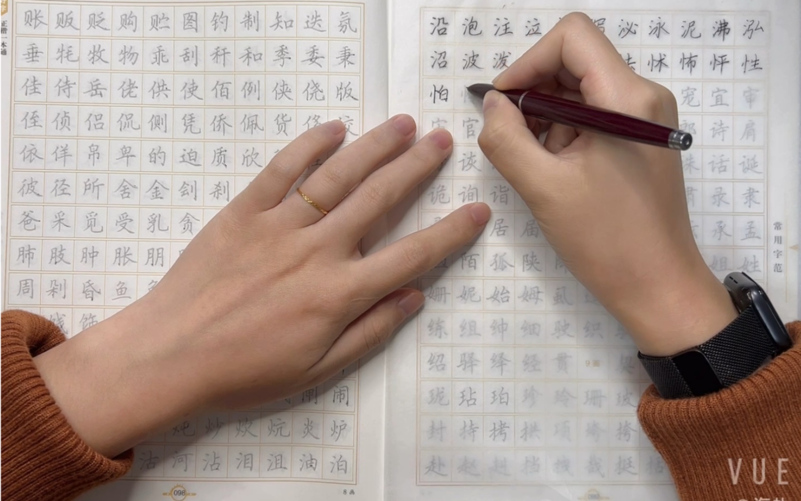 「每天沉迷练字」纠正握笔姿势,描摹田英章正楷一本通.(004)