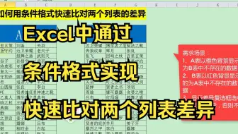 Excel中通过条件格式实现快速比对两个列表差异