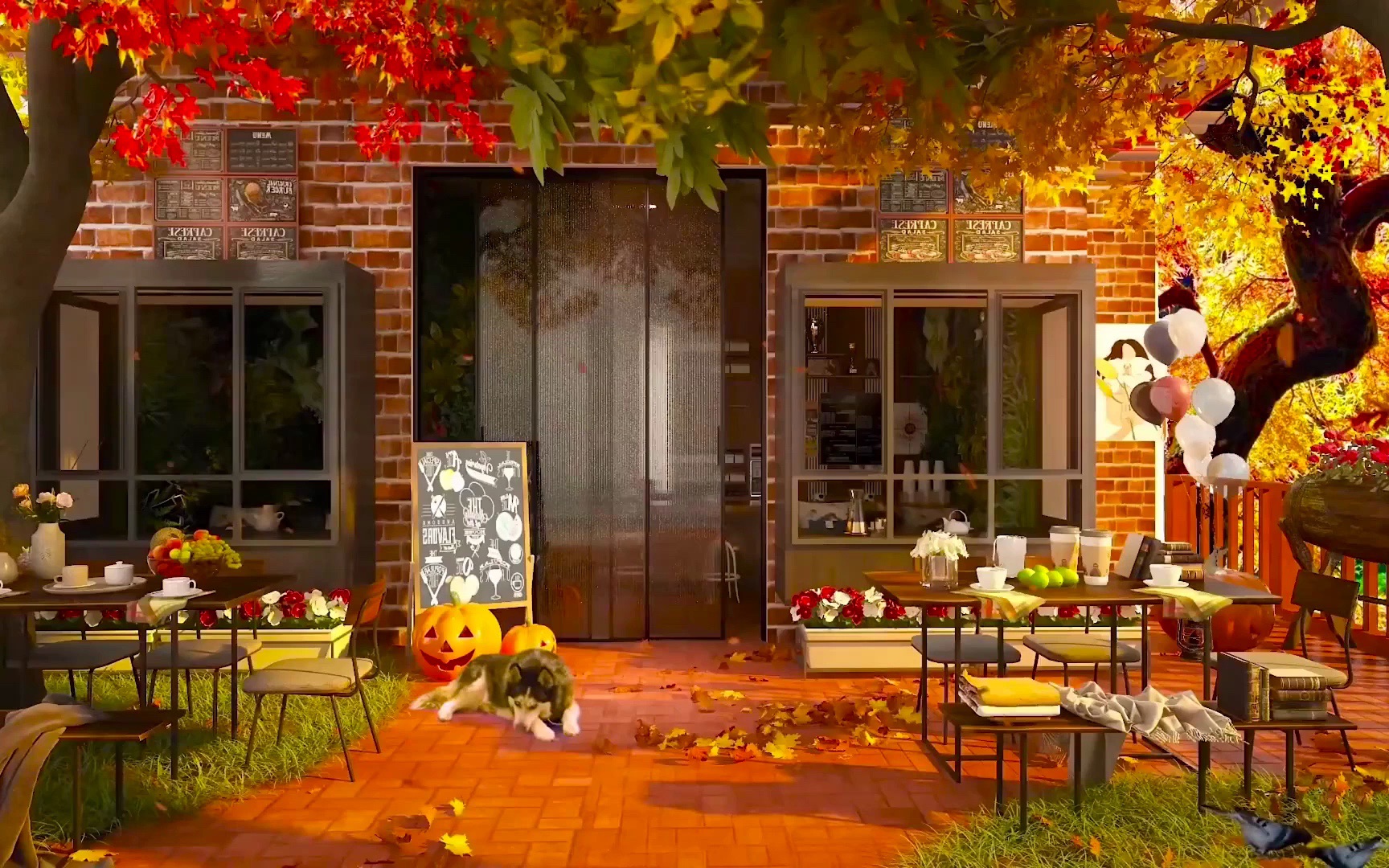 [1h] 秋天的庭院,哈士奇陪你喝下午茶 | 白噪音 | 疗愈氛围