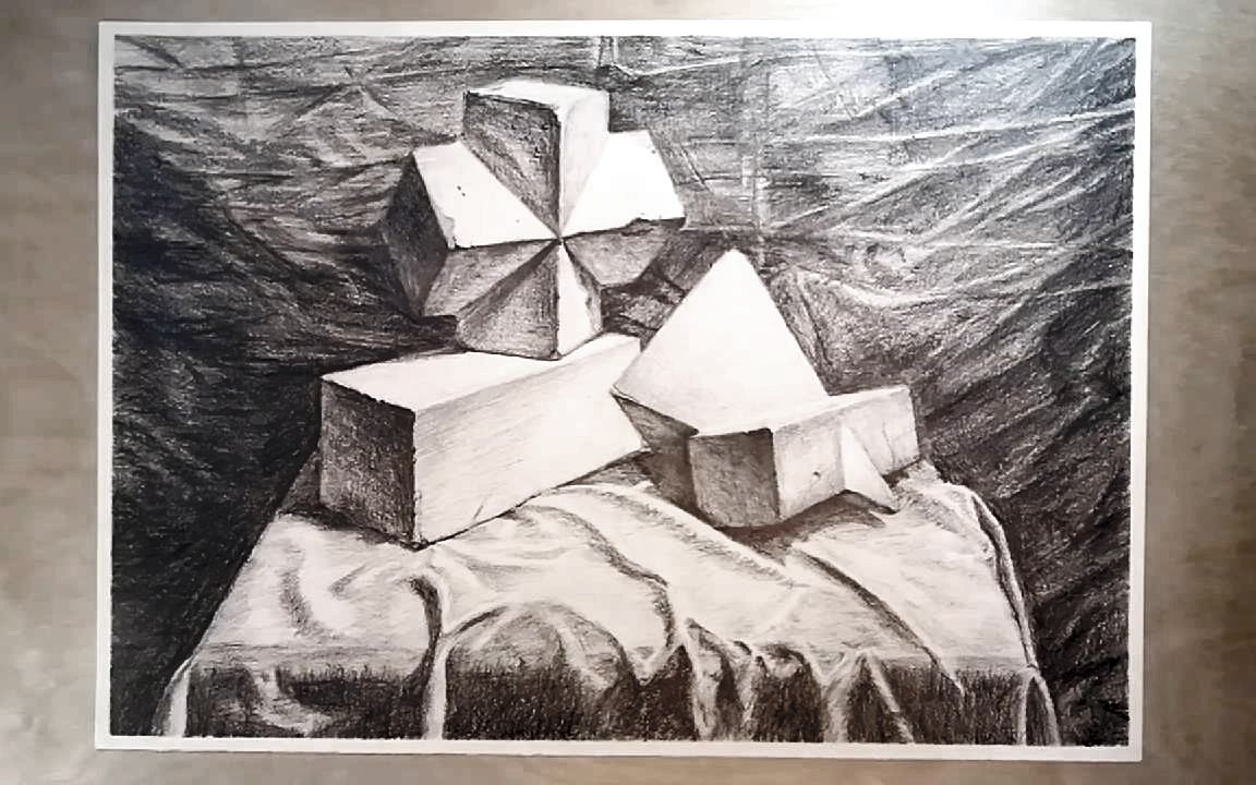 素描练习05 衬布 石膏几何体 全过程_哔哩哔哩 (゜-゜)つロ 干杯