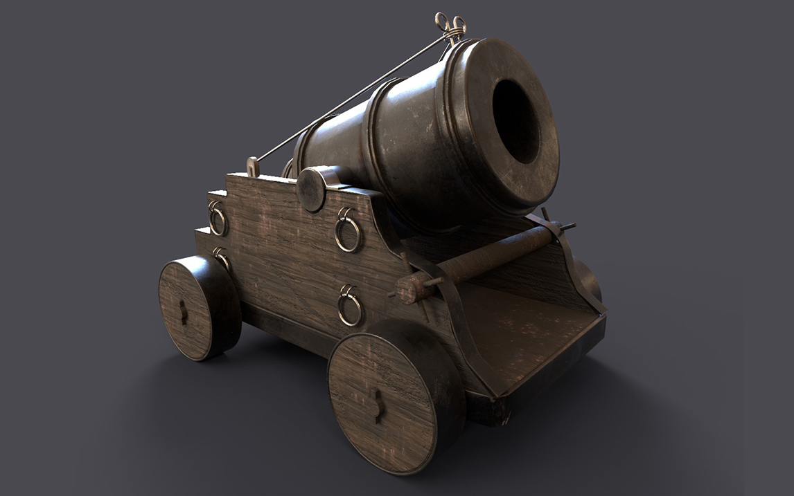 【零基础3d建模教学】3dmax复古大炮制作,场景道具建模从零开始到完整