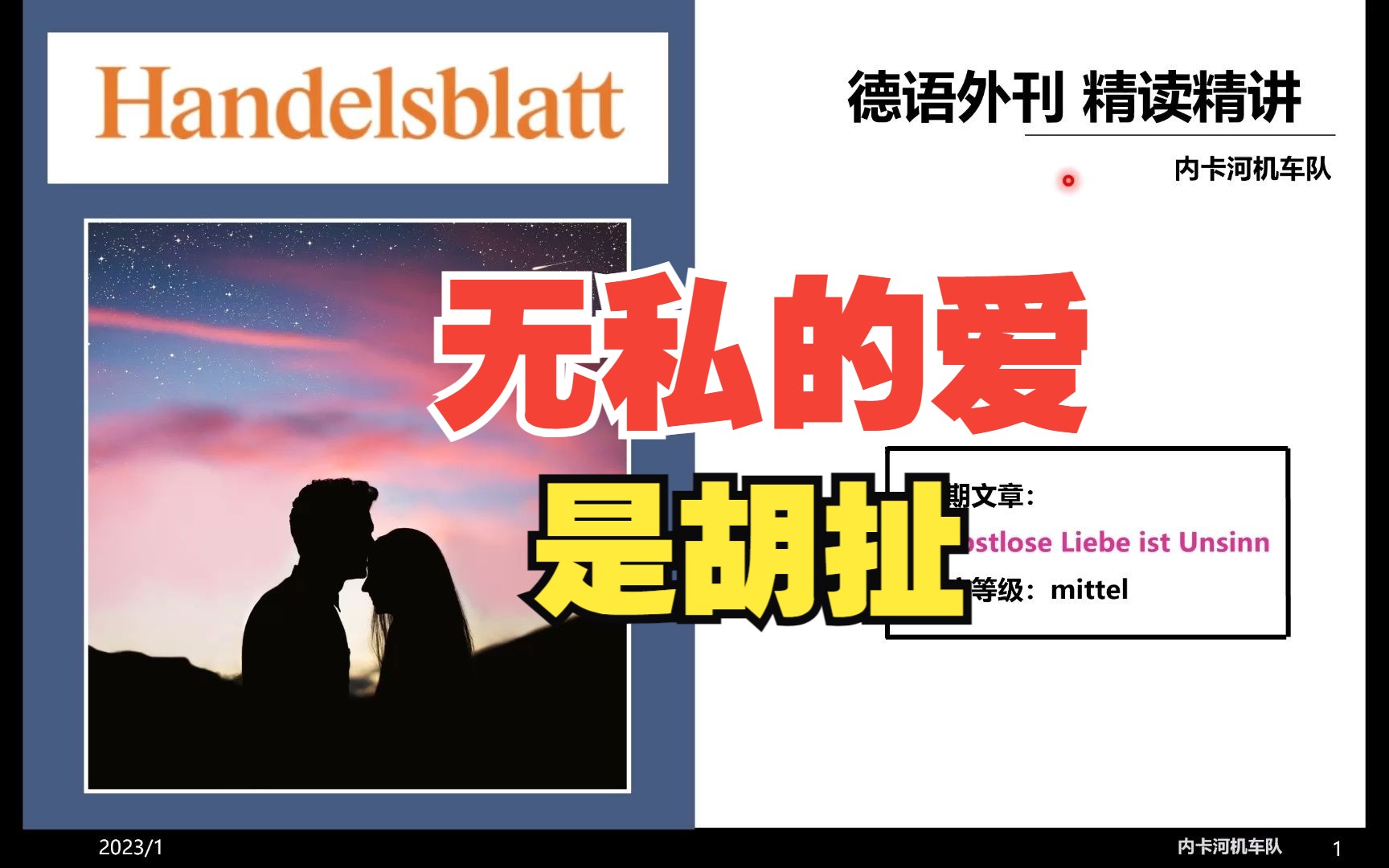 德语外刊精读 | Handelsblatt: 无私的爱是胡扯 | B1B2 | 德语精读系列第十四期 | 德语杂志 | 德语学习哔哩哔哩bilibili