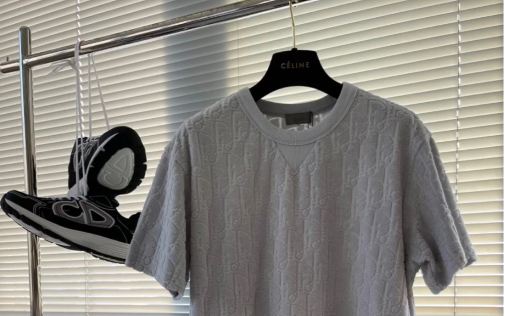 dior迪奥高仿满幅obliq*e图案提花时尚宽松短袖t恤衫