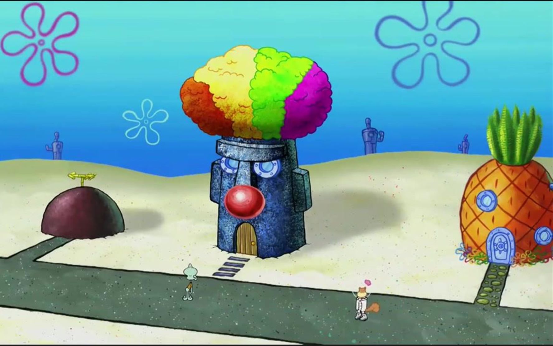 全镇都变成傻瓜蟹老板到处撒钱章鱼哥房子都成小丑