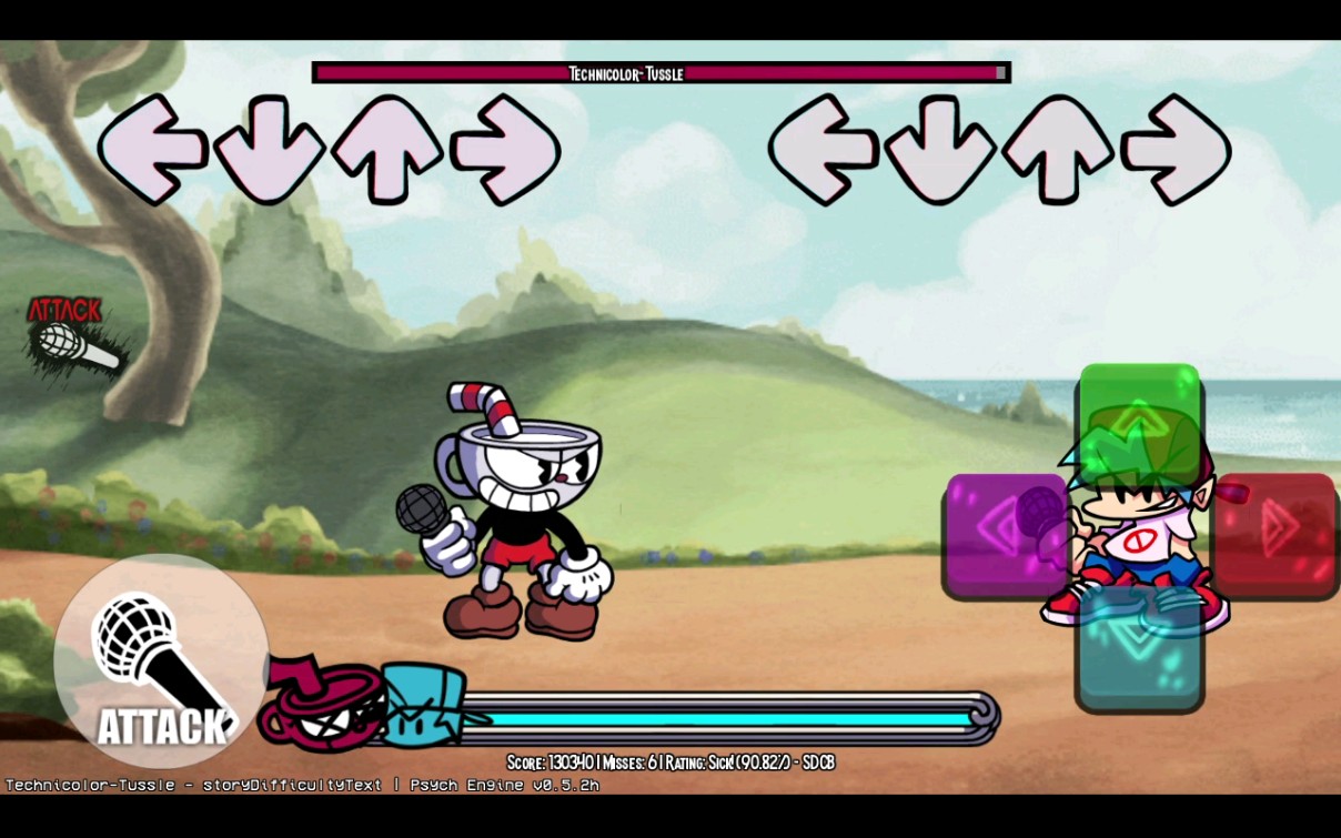 fnf indie cross:茶杯头2阶段十字架键盘6miss通关