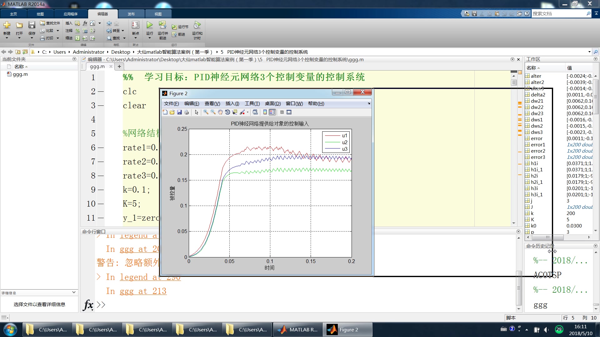[图]PID神经元网络3个控制变量的matlab控制系统案例演示