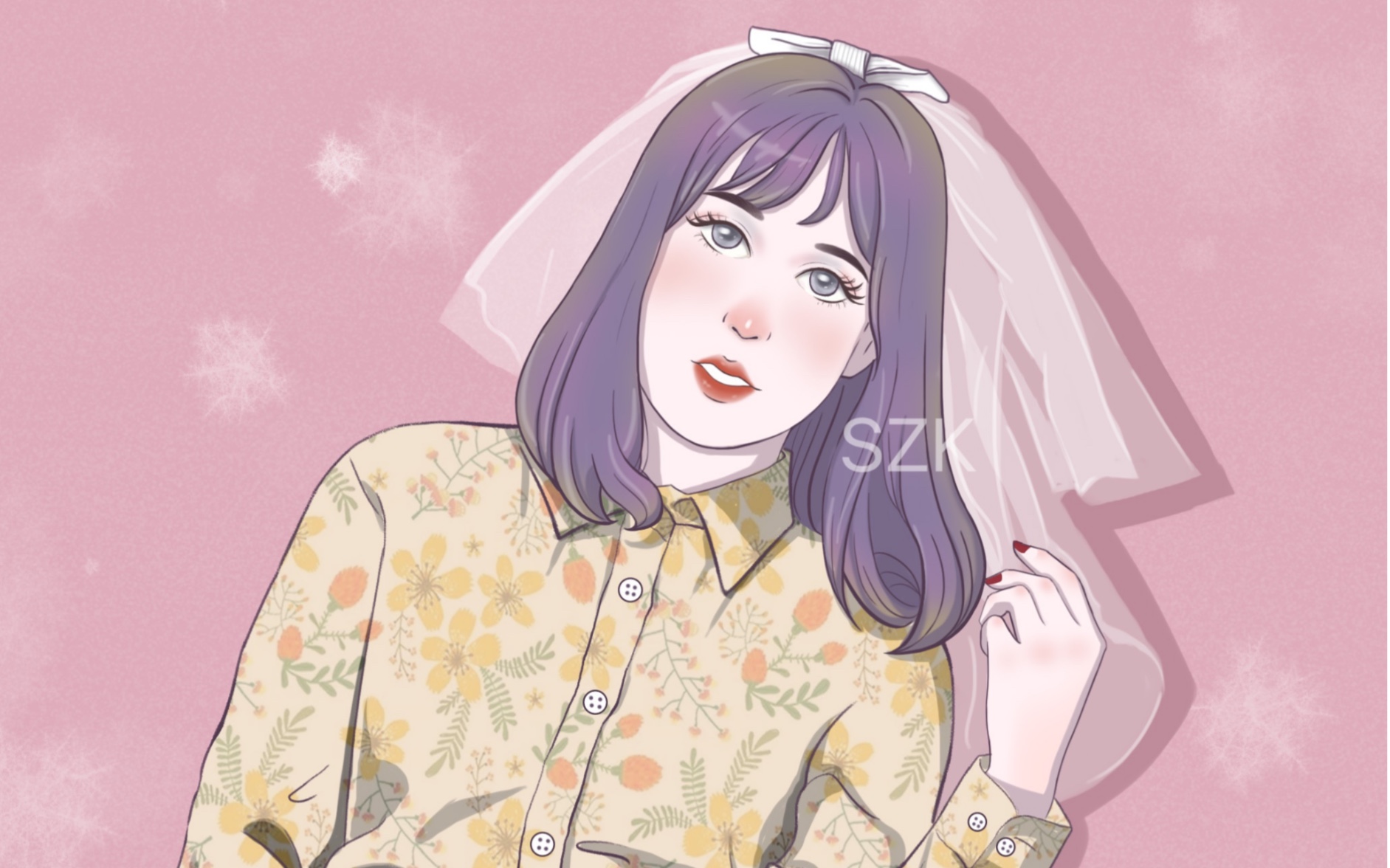 原创插画丨绘画过程:戴头纱的小姐姐