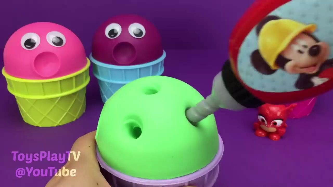 [图]4 Colors Play Doh Ice Cream Cups PJ Masks Trolls MLP Surprise Toys Yowie Kinder