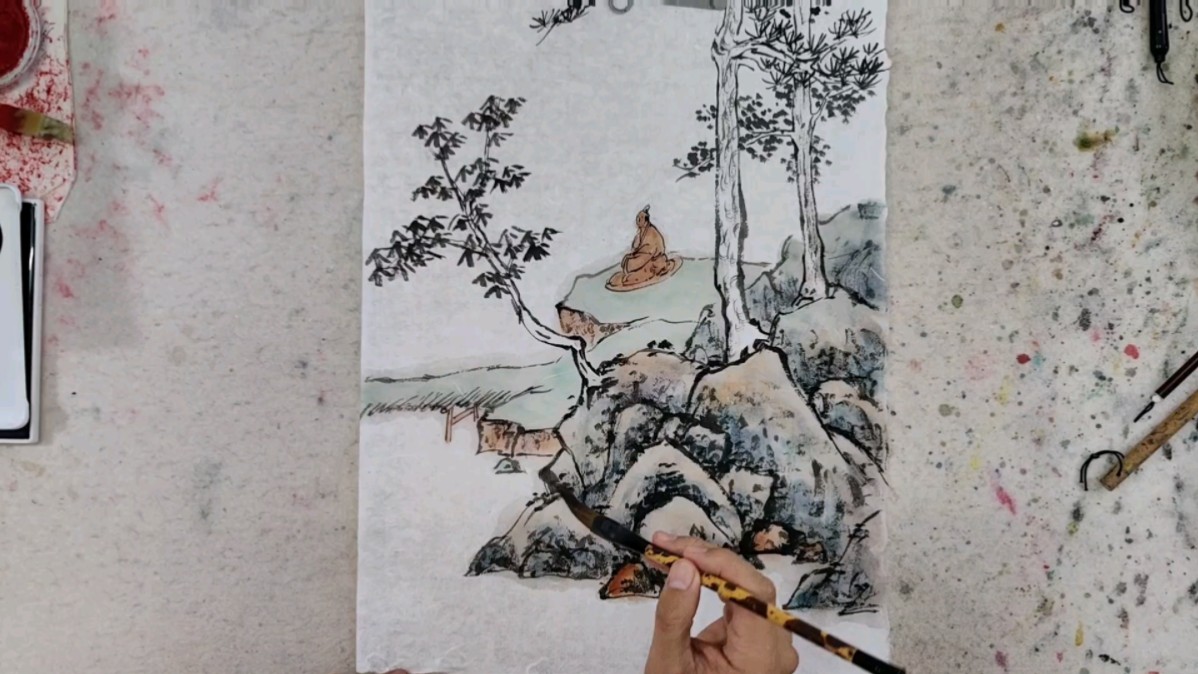 《松溪小坐》国画山水学习沈周