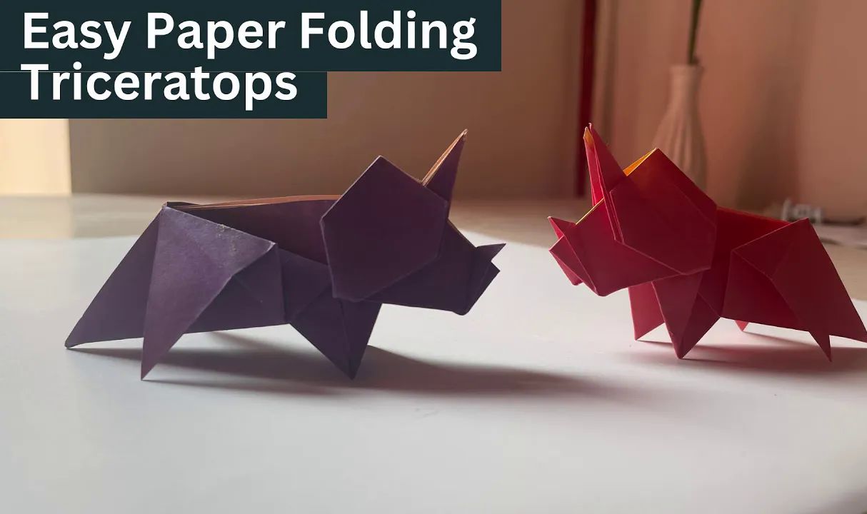 【yellow paper origami】三角龙折纸教程 origami dinosaur