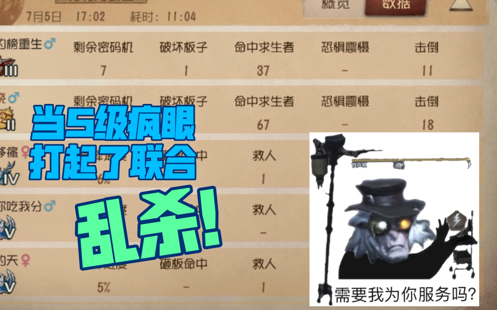 当s级疯眼打起了联合狩猎,养老生活开始了!_第五人格