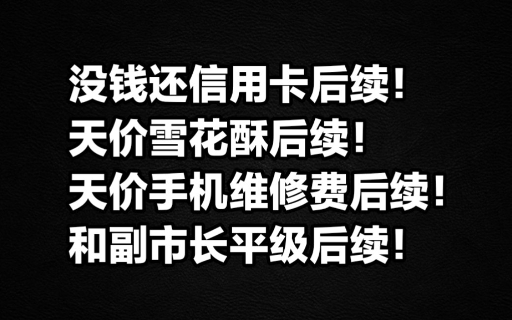 没钱还信用卡后续,天价雪花酥后续,7000元手机要14000维修费后续,干部殴打老板扬言和副市长平级后续!哔哩哔哩bilibili