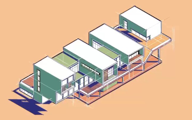 建筑轴测图一四段式