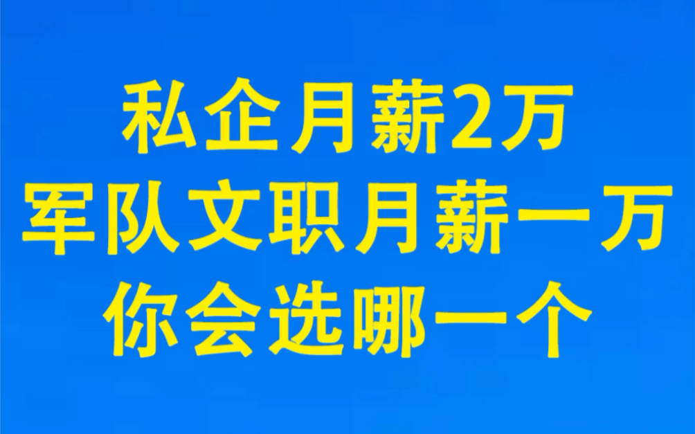 私企月薪两万军队文职月薪一万你会选哪个?哔哩哔哩bilibili