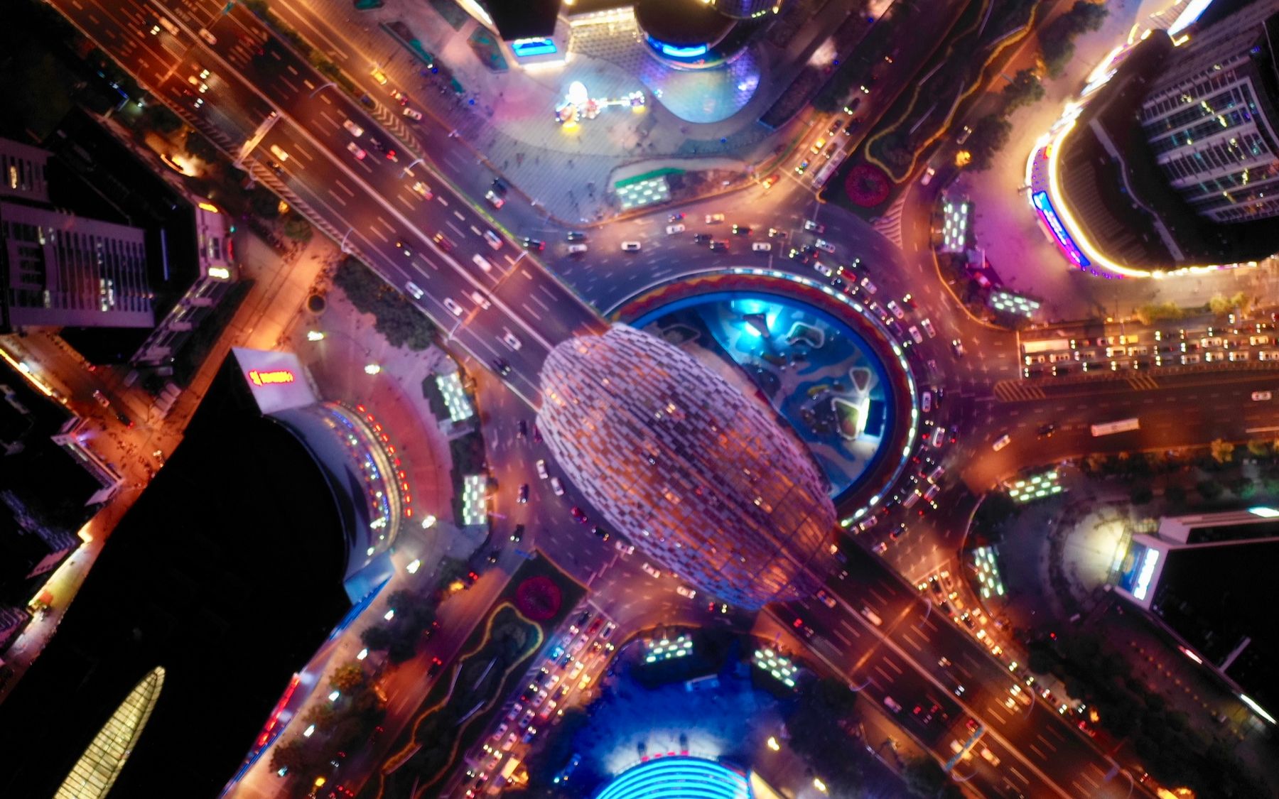 航拍上海五角场