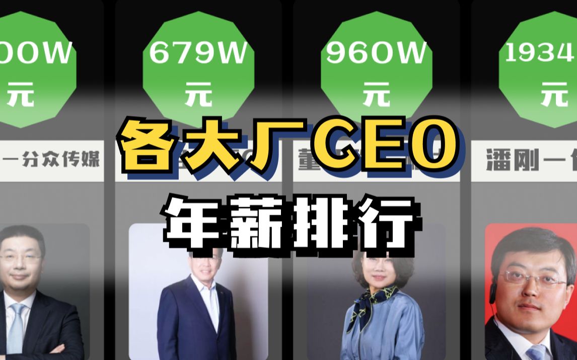 各大厂CEO年薪排行,原来没那么多哔哩哔哩bilibili