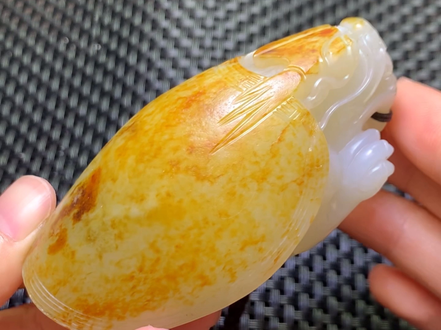 和田玉籽料龙龟手把件,荣归故里,衣锦还乡