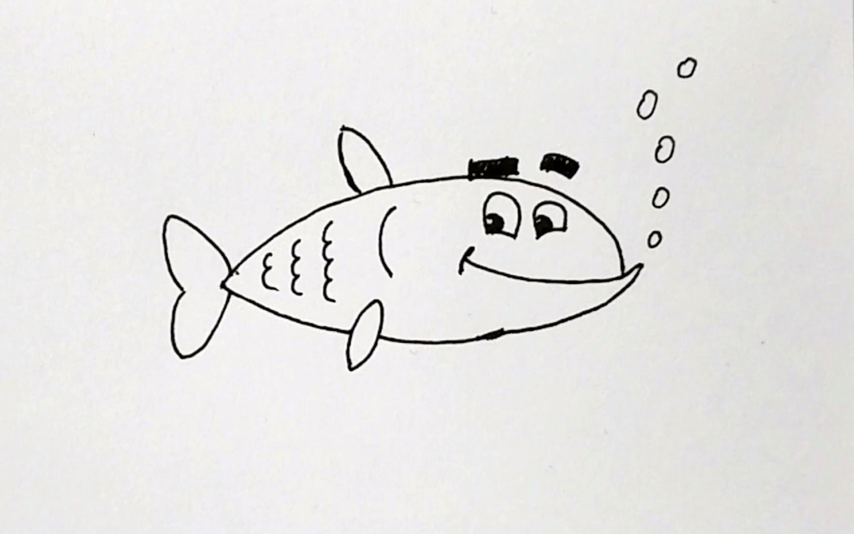 简笔画:如何画出动漫里快乐的鱼,一分钟能学会的绘画小技巧