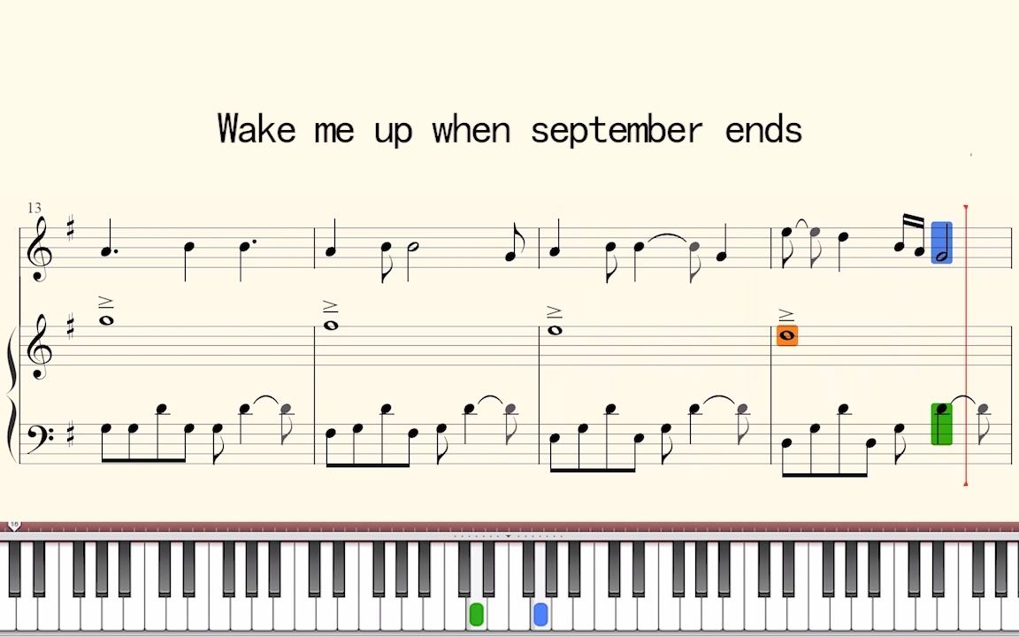 [图]钢琴谱：Wake me up when september ends