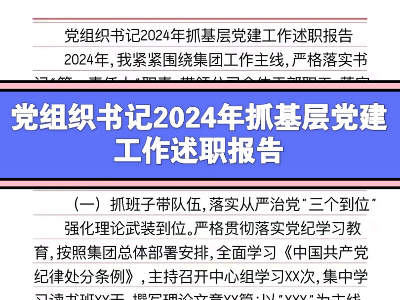 党组织书记2024年抓基层党建工作述职报告哔哩哔哩bilibili